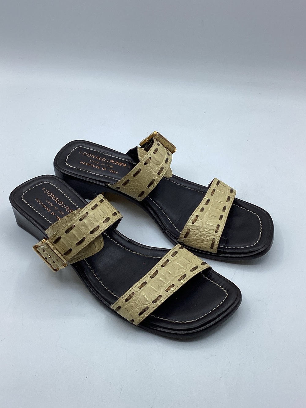 Donald J. Pliner Ankara tan Croc-Embossed Leather Slide Sandals